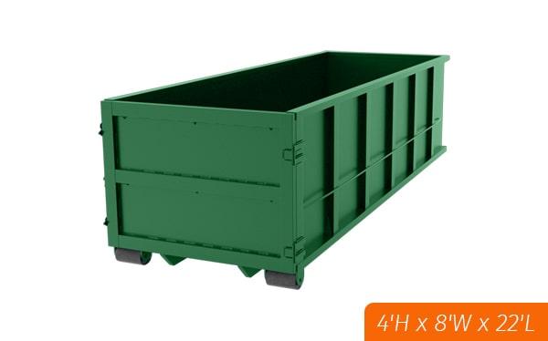 the twenty-yard dumpsters can be used for a variety of materials including construction debris, household junk, and yard waste