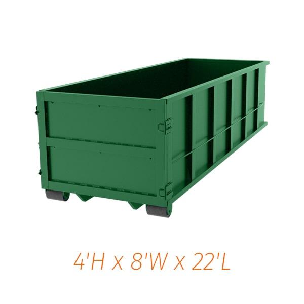 to schedule delivery and pickup of our 20 yard dumpsters, simply give us a call or fill out our online form. we'll work with you to find a convenient date and time